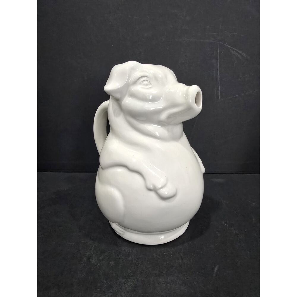 Vintage White Ceramic Pig Pitcher - USA Pottery 371 - Mid-Century Farmhouse Deco